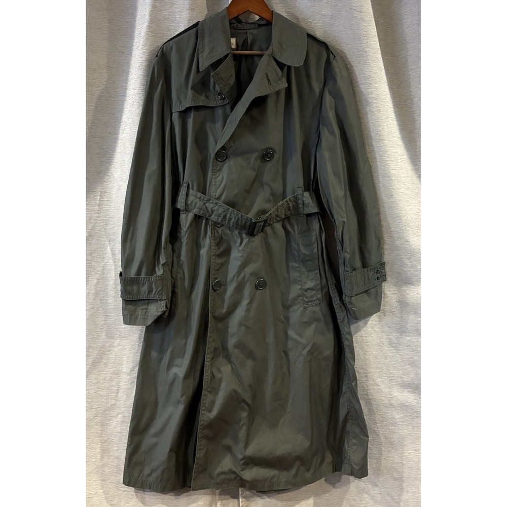 Vintage US Army Raincoat Trench Coat 38L Quarpel Army Green 274 Vietnam Era